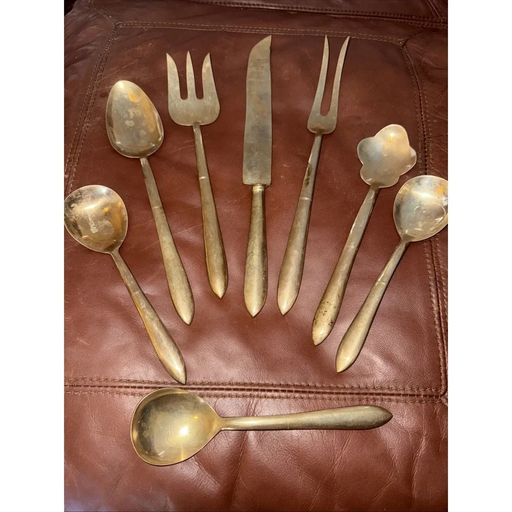 Vintage Brass 8 Piece Serving Set flatware